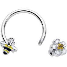 Load image into Gallery viewer, 16G 3/8 Yellow CZ Gem Bee Flower Horseshoe Circular Barbell
