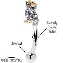Load image into Gallery viewer, 16G 5/16 Clear Gem Evening Owl Curved Eyebrow Ring
