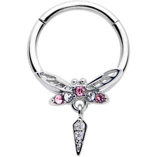 将图片加载到图库查看器，16G 3/8 Pink Gem Swank Dragonfly Dangle Hinged Segment Ring
