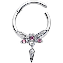 将图片加载到图库查看器，16G 3/8 Pink Gem Swank Dragonfly Dangle Hinged Segment Ring
