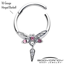 将图片加载到图库查看器，16G 3/8 Pink Gem Swank Dragonfly Dangle Hinged Segment Ring
