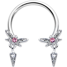Load image into Gallery viewer, 16G 3/8 Pink Gem Swank Dragonfly Dangle Horseshoe Circular Barbell
