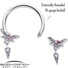 Load image into Gallery viewer, 16G 3/8 Pink Gem Swank Dragonfly Dangle Horseshoe Circular Barbell
