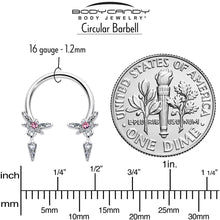 Load image into Gallery viewer, 16G 3/8 Pink Gem Swank Dragonfly Dangle Horseshoe Circular Barbell
