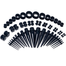 Load image into Gallery viewer, 14G to 1/2 Black Acrylic 54 Piece Ear Stretching Kit with Jojoba Oil
