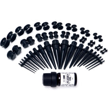 Load image into Gallery viewer, 14G to 1/2 Black Acrylic 54 Piece Ear Stretching Kit with Jojoba Oil
