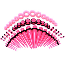 Load image into Gallery viewer, 14G to 1/2 Pink Acrylic 54 Piece Ear Stretching Kit with Jojoba Oil
