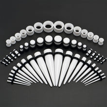 Load image into Gallery viewer, 14G to 1/2 White Acrylic 54 Piece Ear Stretching Kit with Jojoba Oil
