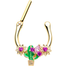 Load image into Gallery viewer, 16G 5/16 Pink CZ Gem Gold Tone Floral Cactus Cartilage Clicker
