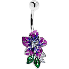 Load image into Gallery viewer, Clear CZ Gem Flower Purple Belly Ring
