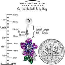 Load image into Gallery viewer, Clear CZ Gem Flower Purple Belly Ring
