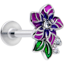 将图片加载到图库查看器，16G 5/16 Clear CZ Gem Flower Purple Flatback Stud
