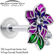 将图片加载到图库查看器，16G 5/16 Clear CZ Gem Flower Purple Flatback Stud

