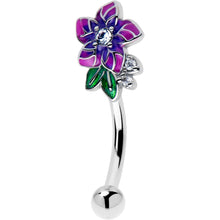 Load image into Gallery viewer, 16G 5/16 Clear CZ Gem Flower Purple Curved Eyebrow Ring
