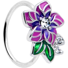 Load image into Gallery viewer, 20G 5/16 Clear CZ Gem Flower Purple Nose Hoop
