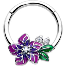将图片加载到图库查看器，16G 3/8 Clear CZ Gem Flower Purple Hinged Segment Ring
