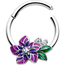 将图片加载到图库查看器，16G 3/8 Clear CZ Gem Flower Purple Hinged Segment Ring
