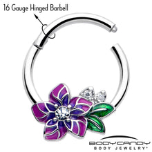 将图片加载到图库查看器，16G 3/8 Clear CZ Gem Flower Purple Hinged Segment Ring
