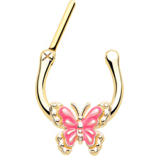 Load image into Gallery viewer, 16G 5/16 Gold Tone Butterfly Pink Splash Cartilage Clicker
