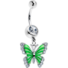Load image into Gallery viewer, Clear CZ Gem Butterfly Green Dangle Belly Ring
