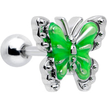 Load image into Gallery viewer, 16G 1/4 Butterfly Green Splash Cartilage Tragus Earring
