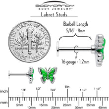 Load image into Gallery viewer, 16G 5/16 Butterfly Green Splash Labret Monroe Tragus
