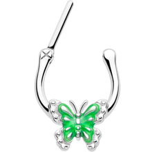Load image into Gallery viewer, 16G 5/16 Butterfly Green Splash Cartilage Clicker
