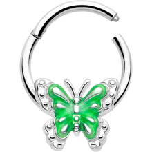 Load image into Gallery viewer, 16G 3/8 Butterfly Green Splash Hinged Segment Ring

