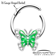 Load image into Gallery viewer, 16G 3/8 Butterfly Green Splash Hinged Segment Ring
