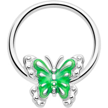 将图片加载到图库查看器，16G 3/8 Butterfly Green Splash BCR Captive Charm Ring
