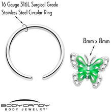 将图片加载到图库查看器，16G 3/8 Butterfly Green Splash BCR Captive Charm Ring
