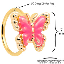 Load image into Gallery viewer, 20G 5/16 Gold Tone Butterfly Pink Splash Nose Hoop
