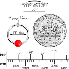 将图片加载到图库查看器，16G 3/8 Simple Opaque Bright Red Ball BCR Captive Bead Ring

