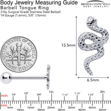 将图片加载到图库查看器，Coiled Serpent Snake Barbell Tongue Ring
