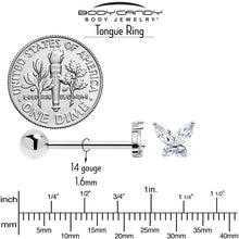将图片加载到图库查看器，Clear CZ Gem Open Wing Butterfly Barbell Tongue Ring

