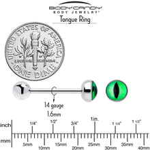 将图片加载到图库查看器，Kitty Green Eye UV Reactive Barbell Tongue Ring
