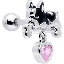 Load image into Gallery viewer, 16G 1/4 Pink CZ Gem Sleepy French Bulldog Dangle Cartilage Earring
