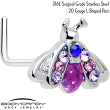 Load image into Gallery viewer, 20G 7mm Pink Blue Gem Beautiful Insect L Shape Nose Ring
