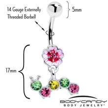 将图片加载到图库查看器，Pink Green Gem Caterpillar Flower Dangle Belly Ring
