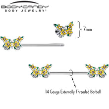 Load image into Gallery viewer, 14G 9/16 Yellow CZ Gem Blooming Butterfly Barbell Nipple Ring Set
