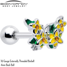 Load image into Gallery viewer, 16G 1/4 Yellow CZ Gem Blooming Butterfly Cartilage Tragus Earring
