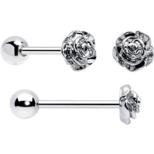 Load image into Gallery viewer, Red CZ Gem Flower Sandblasted Barbell Tongue Ring Set of 4
