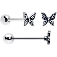 Load image into Gallery viewer, Purple Clear CZ Gem Butterfly Pink Barbell Tongue Ring Set of 4
