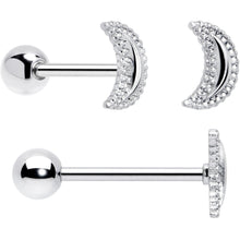 将图片加载到图库查看器，Green CZ Gem Crescent Moon Marbleized Barbell Tongue Ring Set of 4
