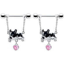 Load image into Gallery viewer, 14G 9/16 Pink Gem Sleepy French Bulldog Chain Dangle Nipple Ring Set
