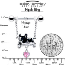 Load image into Gallery viewer, 14G 9/16 Pink Gem Sleepy French Bulldog Chain Dangle Nipple Ring Set
