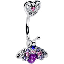 Load image into Gallery viewer, Pink Purple Gem Spiderweb Heart Love Insect Double Mount Belly Ring
