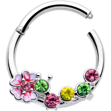 Load image into Gallery viewer, 16G 3/8 Green Pink CZ Gem Caterpillar Flower Hinged Segment Ring
