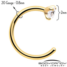 Load image into Gallery viewer, 20G Clear Gem Gold Tone Implant Grade Titanium Open Hoop Earrings
