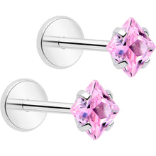 Load image into Gallery viewer, 3mm CZ Gem Square Flat Back Stud Earrings - 1 Pair

